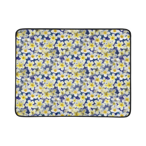Summer Flowers Pattern White Blue Beach Mat 78"x 60"