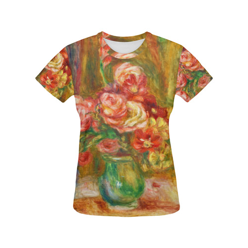 Pierre-Auguste Renoir Vase of Roses All Over Print T-Shirt for Women (USA Size) (Model T40)