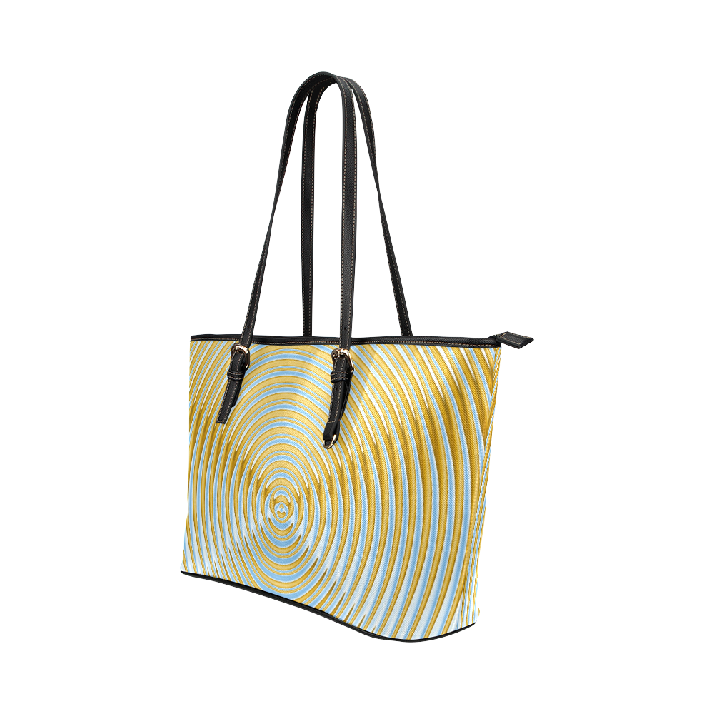 Gold Blue Rings Leather Tote Bag/Small (Model 1651)