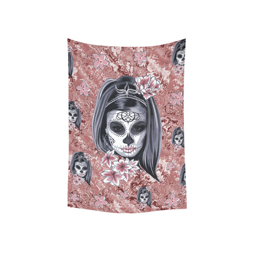Skull Of A Pretty Flowers Lady Pattern Cotton Linen Wall Tapestry 40"x 60"