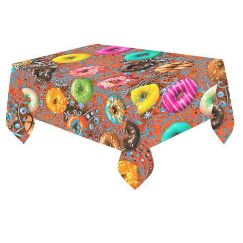 Colorful Yummy Donuts Hearts Ornaments Pattern Cotton Linen Tablecloth 60"x 84"