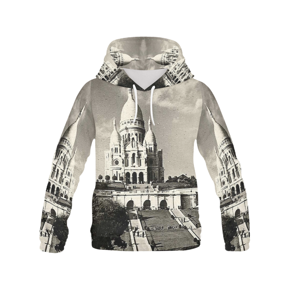 Vintage Sacre Coeur in Paris Photo All Over Print Hoodie for Women (USA Size) (Model H13)