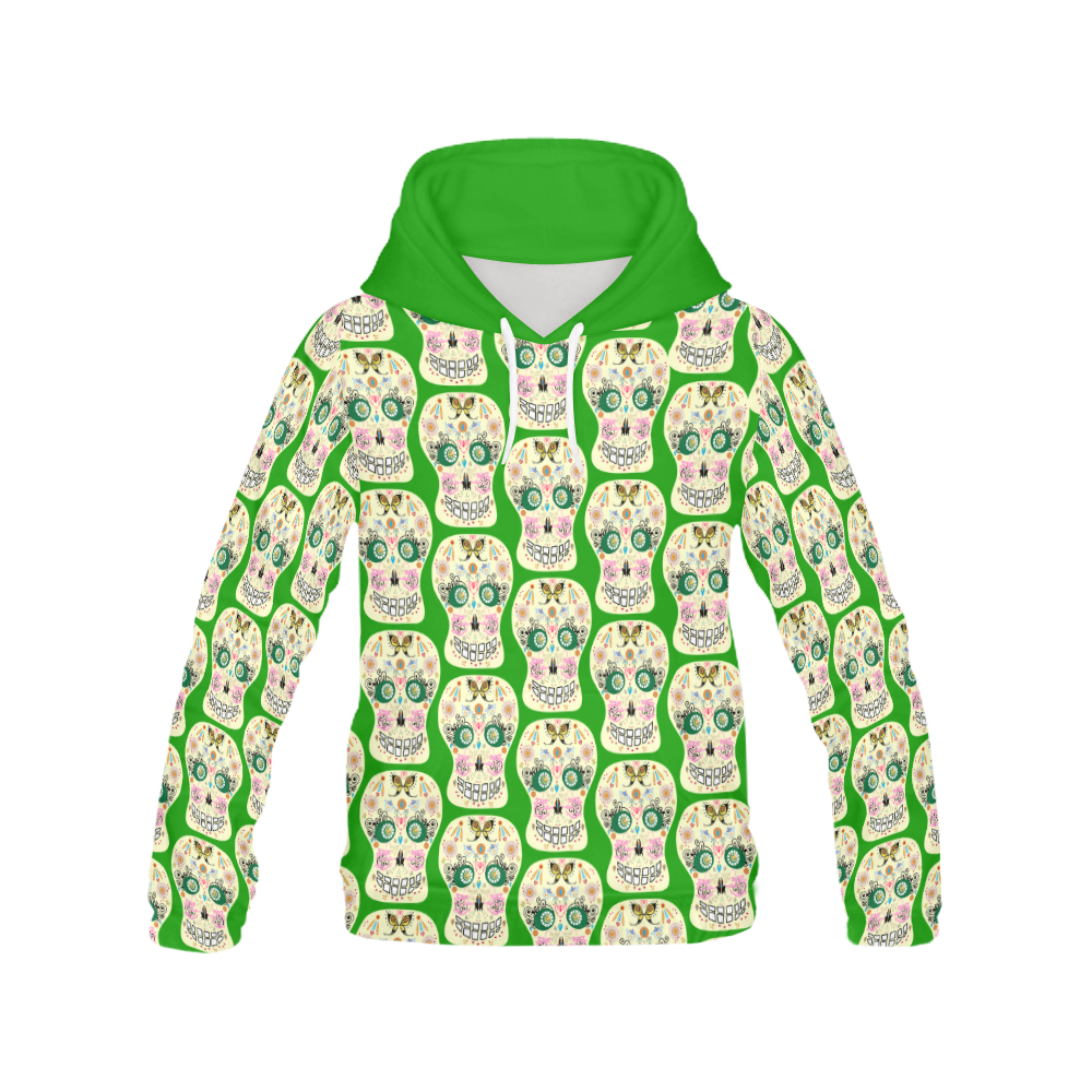 Sugar skull butterfly green by Martina Webster All Over Print Hoodie for Women (USA Size) (Model H13)