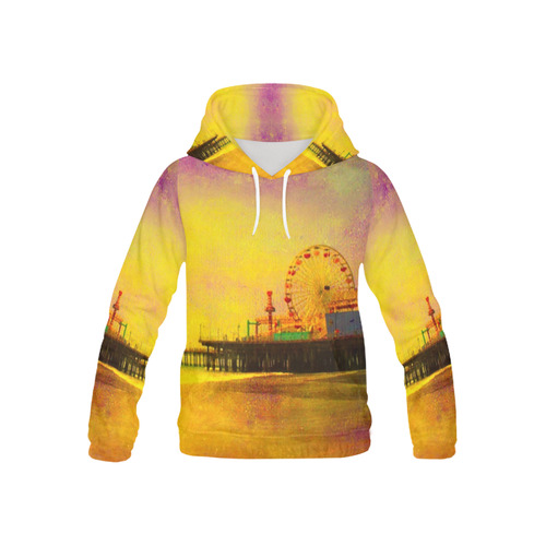 Yellow Purple Santa Monica Pier All Over Print Hoodie for Kid (USA Size) (Model H13)