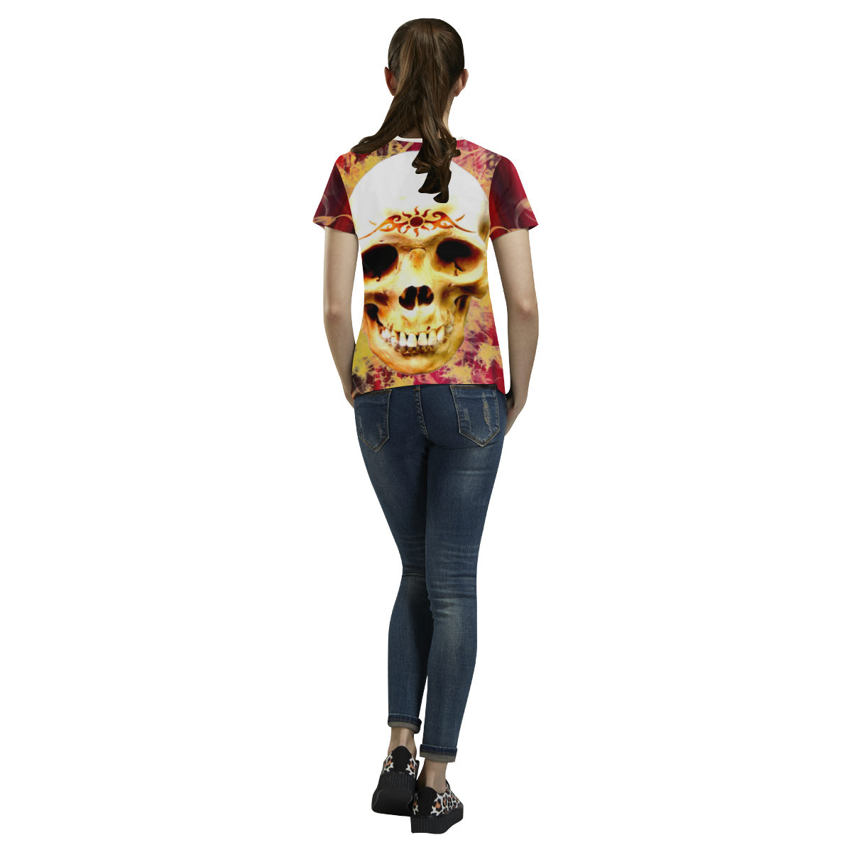Firey skull with tribal All Over Print T-Shirt for Women (USA Size) (Model T40)