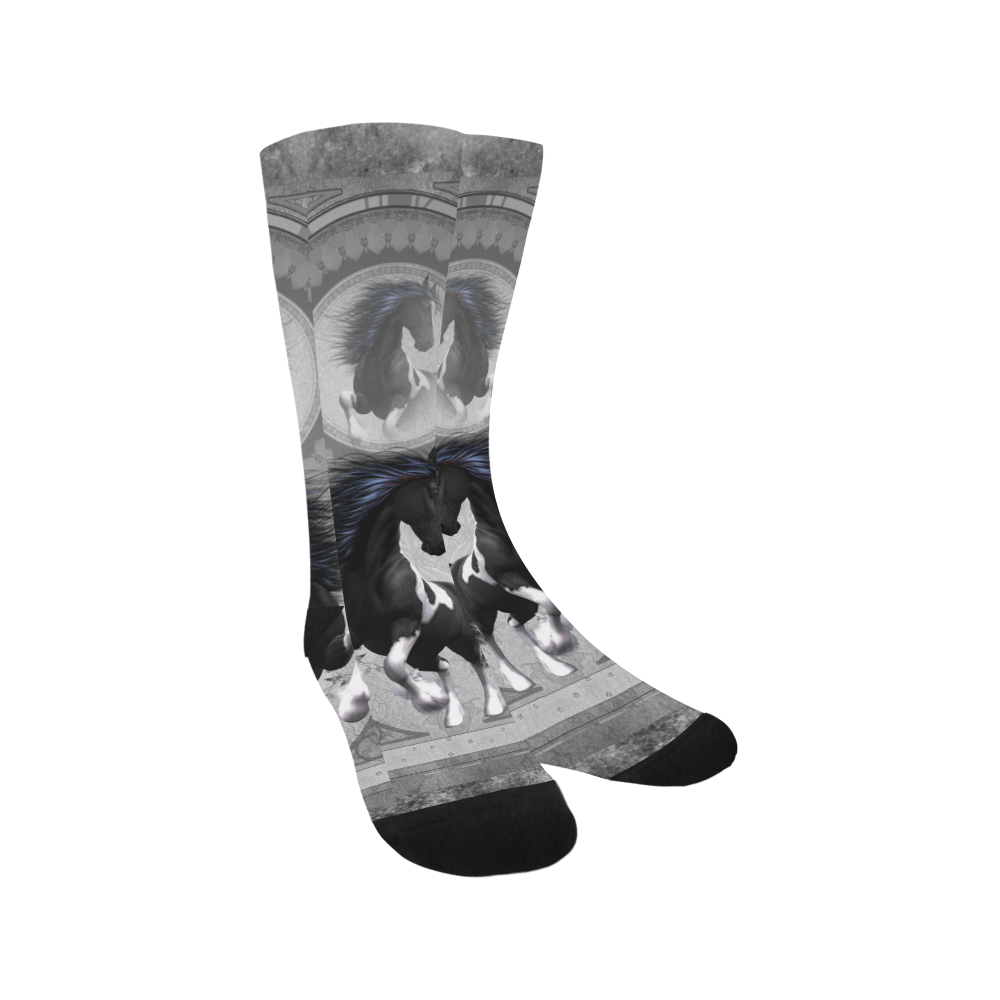 Awesome horse in black and white with flowers Trouser Socks