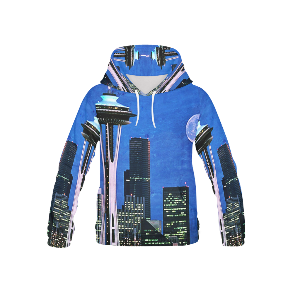 Seattle Space Needle Watercolor All Over Print Hoodie for Kid (USA Size) (Model H13)