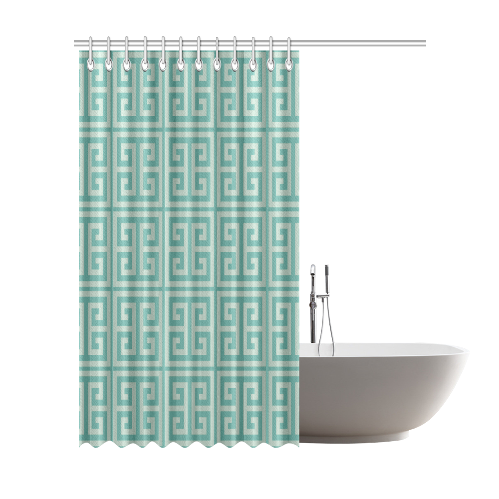 Dusky Green Greek Key Pattern Shower Curtain 72"x84"