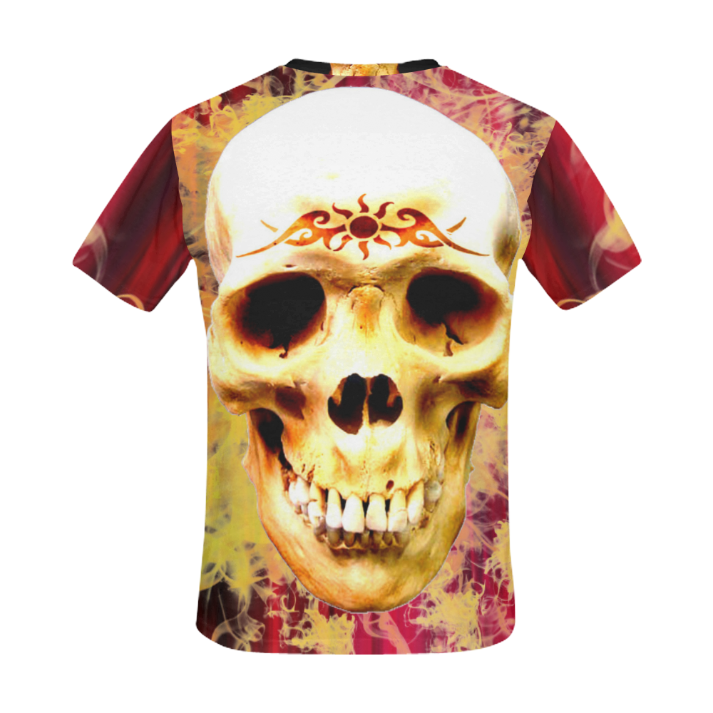 Firey skull with tribal All Over Print T-Shirt for Men (USA Size) (Model T40)