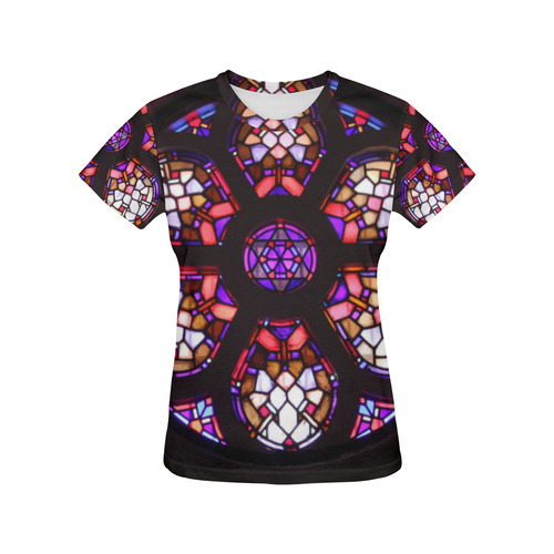 Geometric Purple Pink Rosary Window Mandala All Over Print T-Shirt for Women (USA Size) (Model T40)