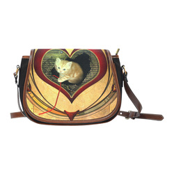 Cute kitten on a heart Saddle Bag/Small (Model 1649)(Flap Customization)