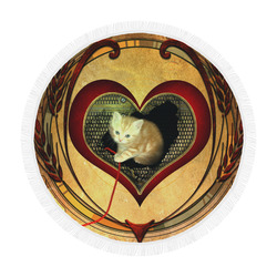 Cute kitten on a heart Circular Beach Shawl 59"x 59"