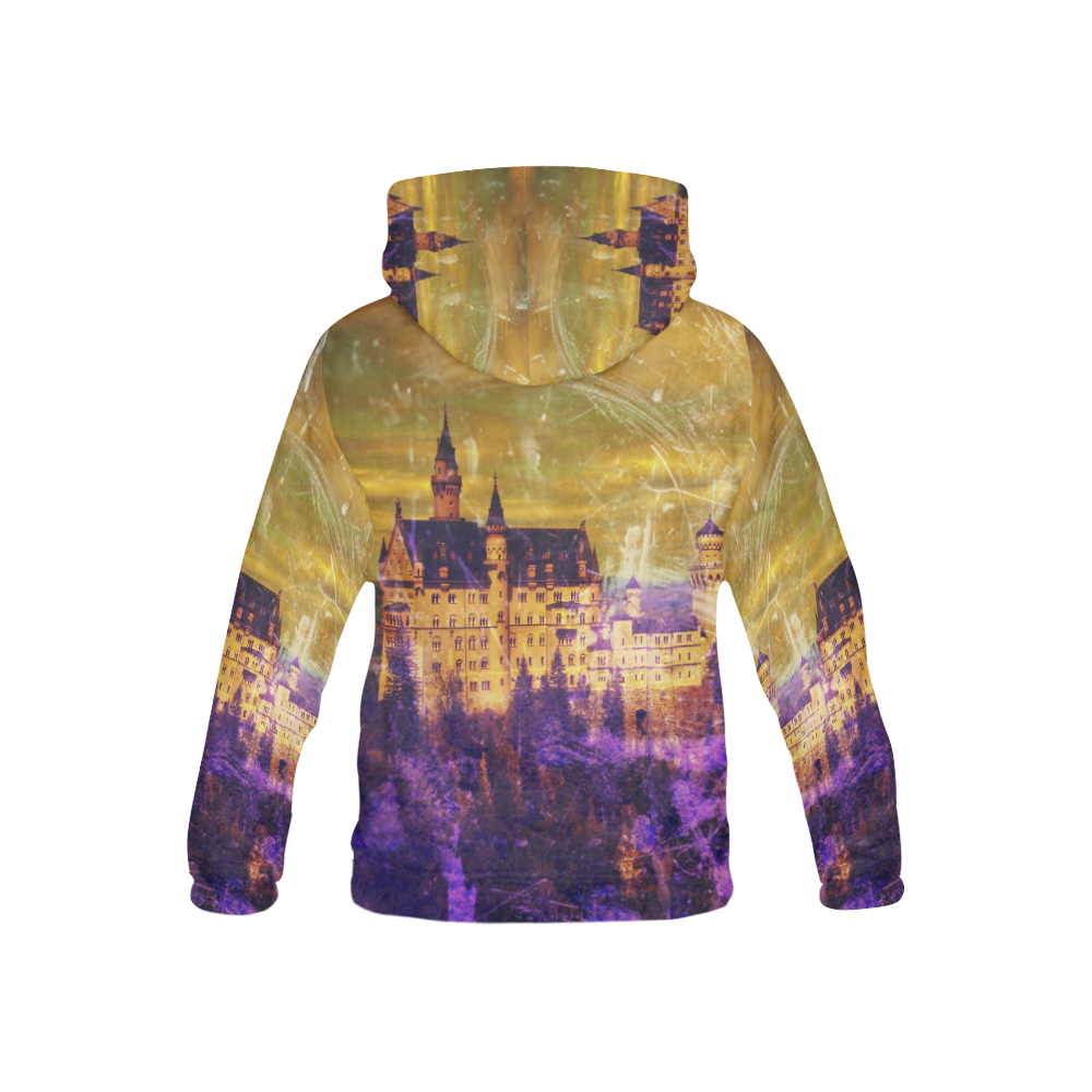 Yellow Purple Neuschwanstein Castle All Over Print Hoodie for Kid (USA Size) (Model H13)
