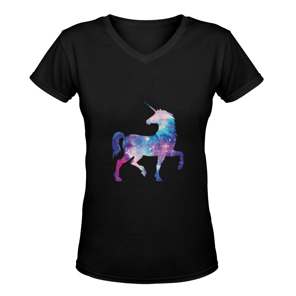 Unicorn Spirit (black) Women's Deep V-neck T-shirt (Model T19)