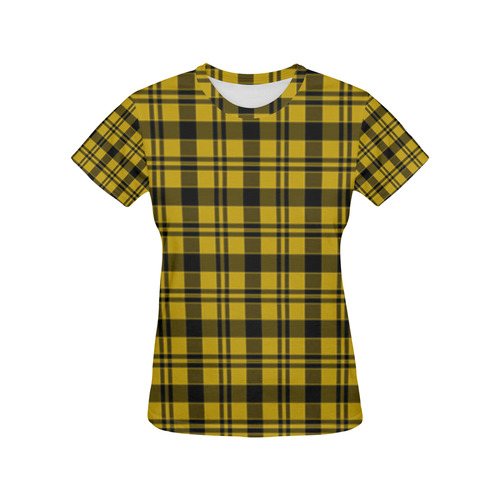 Yellow and Black Tartan All Over Print T-Shirt for Women (USA Size) (Model T40)