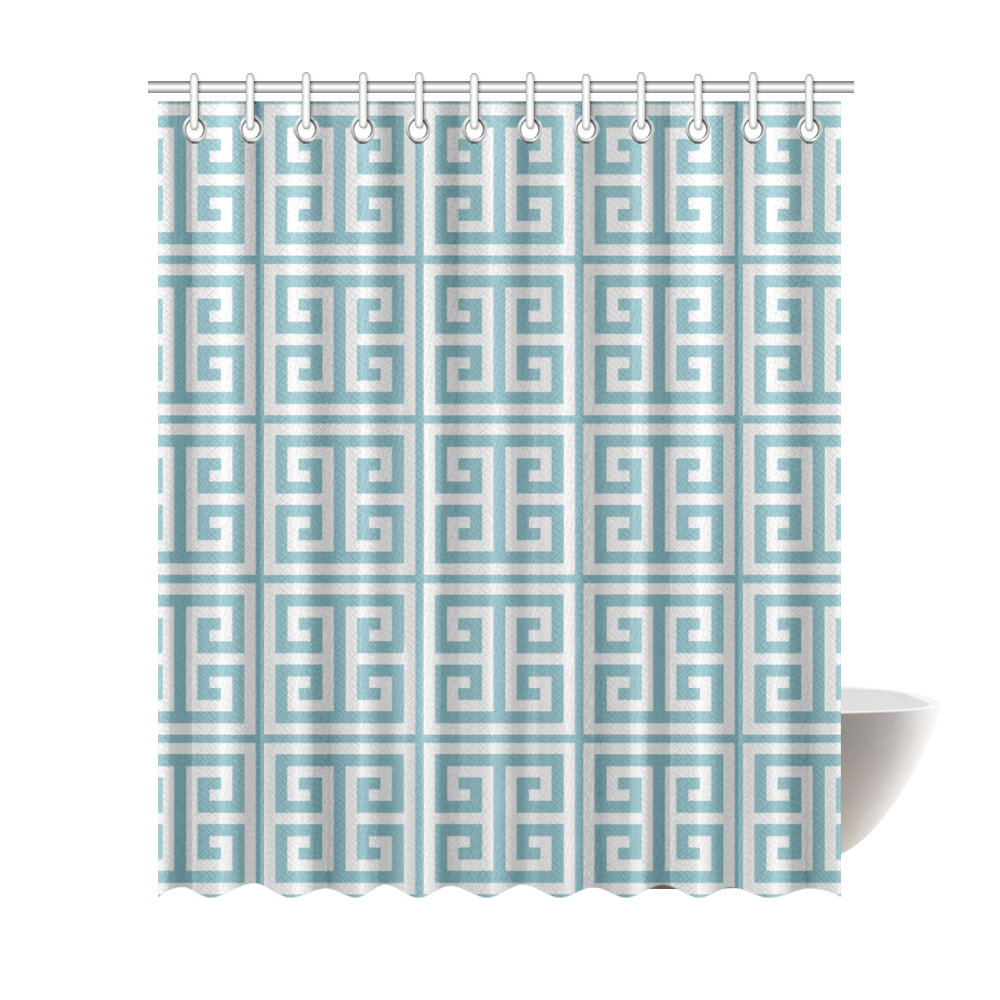 Dusky Blue Greek Key Pattern Shower Curtain 72"x84"