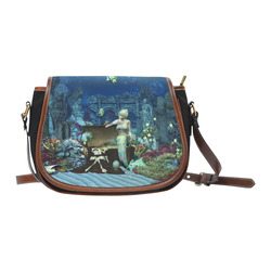 Underwater wold with mermaid Saddle Bag/Small (Model 1649)(Flap Customization)
