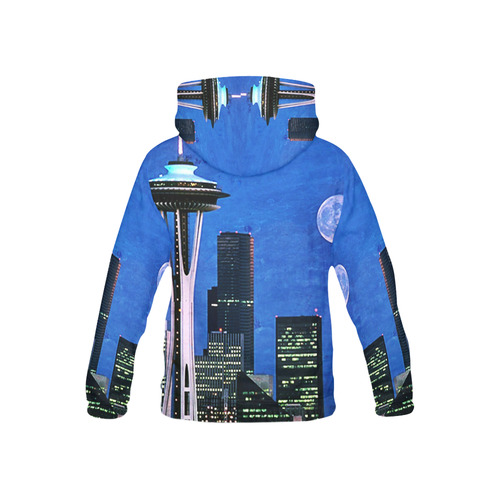 Seattle Space Needle Watercolor All Over Print Hoodie for Kid (USA Size) (Model H13)