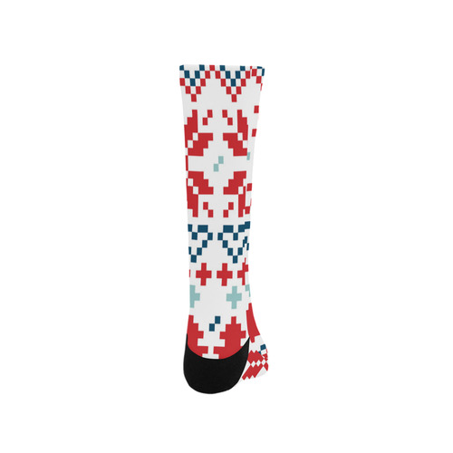 Artistic knee Socks  :   Folk red blue Trouser Socks
