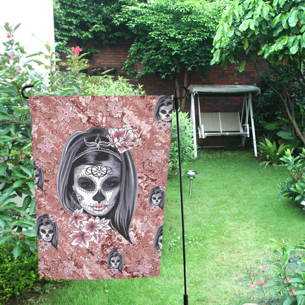 Skull Of A Pretty Flowers Lady Pattern Garden Flag 12‘’x18‘’（Without Flagpole）