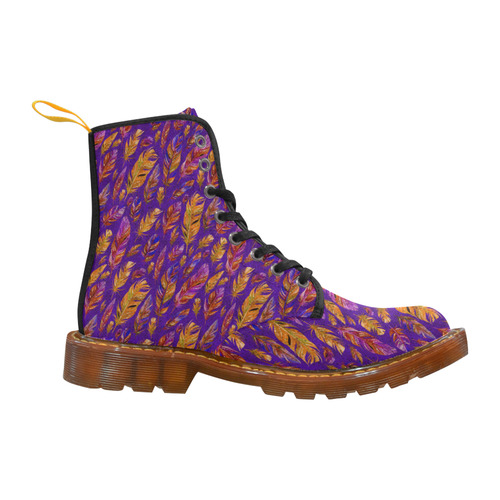 Watercolor Feathers And Dots Pattern Purple Martin Boots For Women Model 1203H