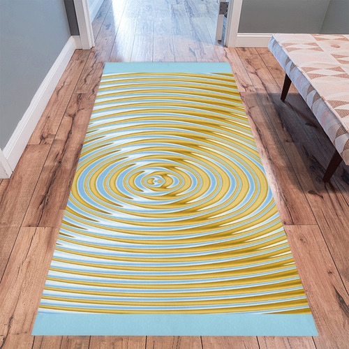 Gold Blue Rings Area Rug 9'6''x3'3''