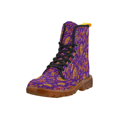 Watercolor Feathers And Dots Pattern Purple Martin Boots For Women Model 1203H