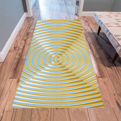 Gold Blue Rings Area Rug 7'x3'3''