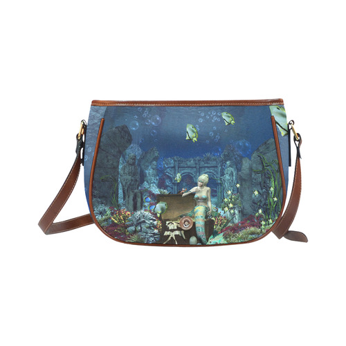 Underwater wold with mermaid Saddle Bag/Large (Model 1649)