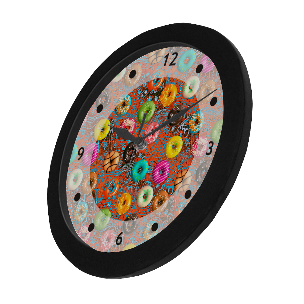 Colorful Yummy Donuts Hearts Ornaments Pattern Circular Plastic Wall clock