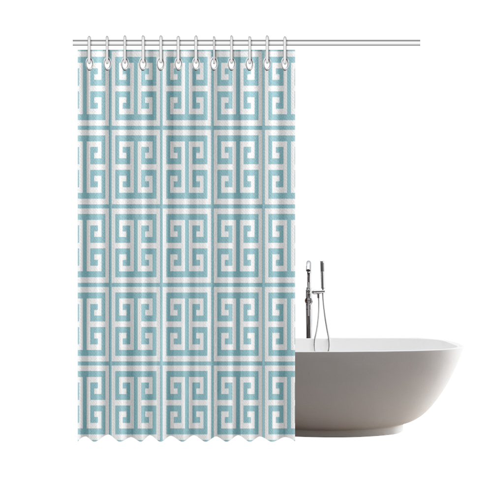 Dusky Blue Greek Key Pattern Shower Curtain 72"x84"