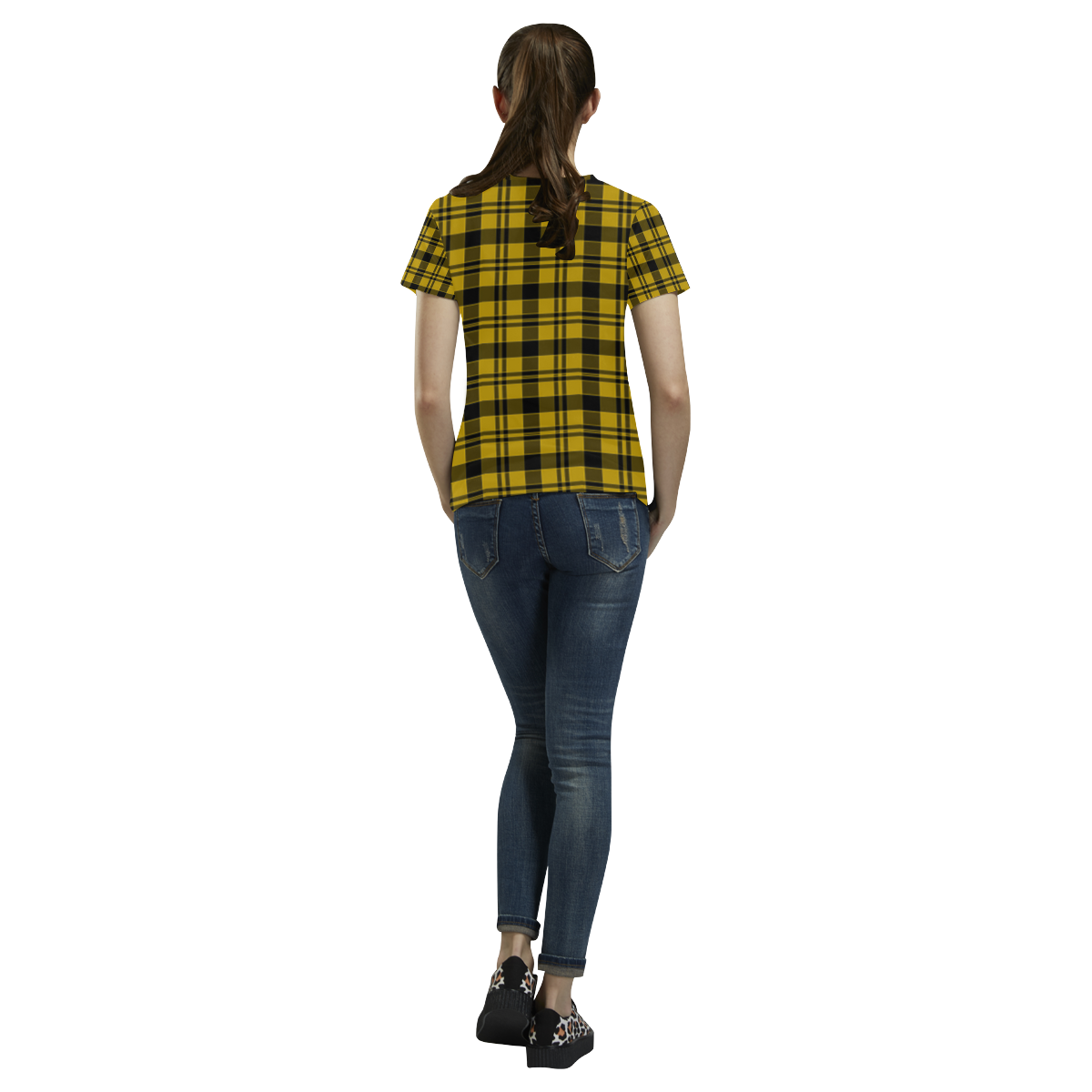 Yellow and Black Tartan All Over Print T-Shirt for Women (USA Size) (Model T40)