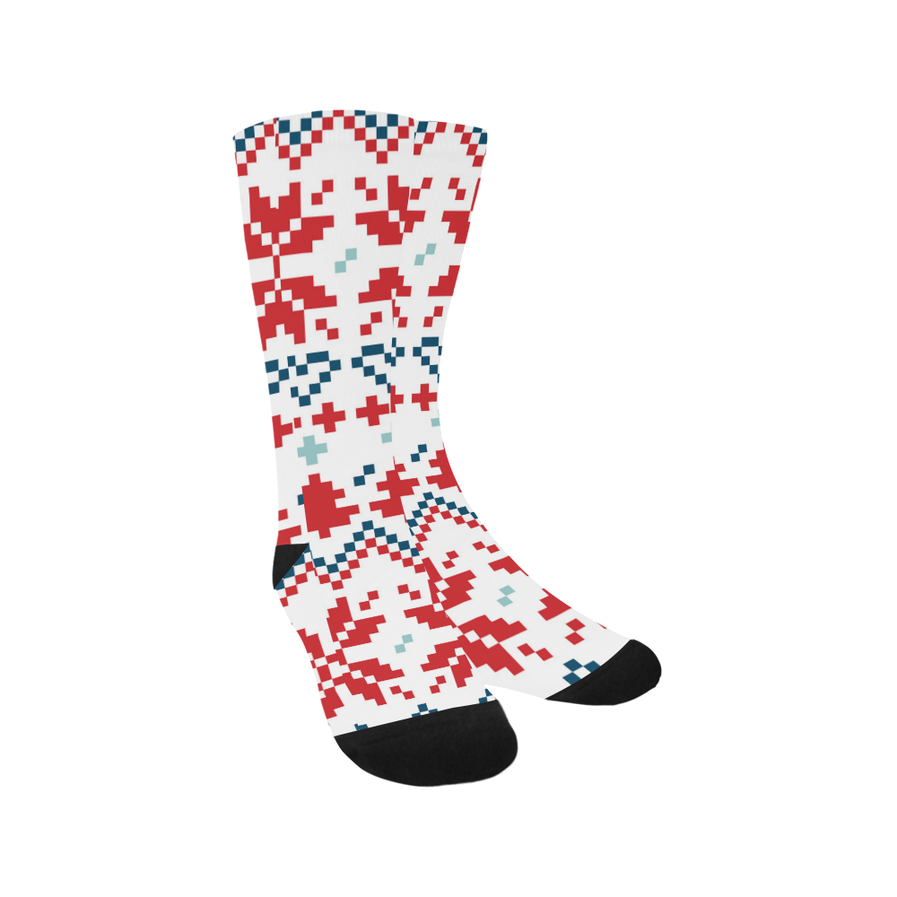 Artistic knee Socks  :   Folk red blue Trouser Socks