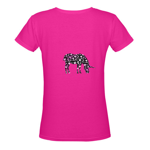 unicorn hearts pink Women's Deep V-neck T-shirt (Model T19)