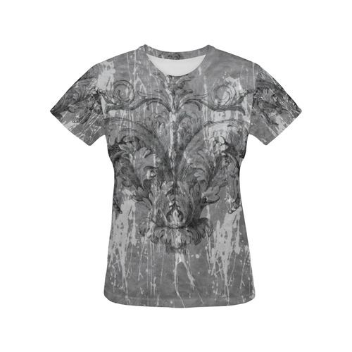 Grunge Damask Goth Art All Over Print T-Shirt for Women (USA Size) (Model T40)