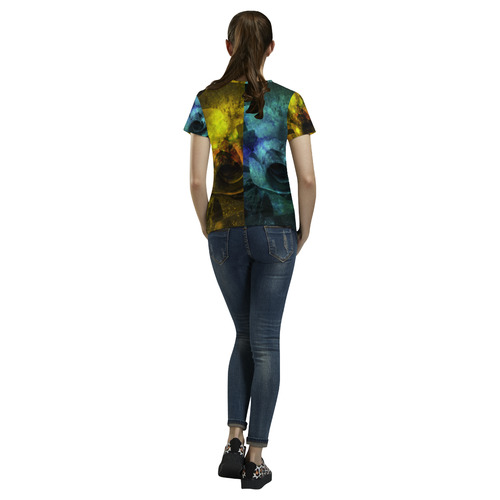 Yellow and Blue Sparkling Rose All Over Print T-Shirt for Women (USA Size) (Model T40)