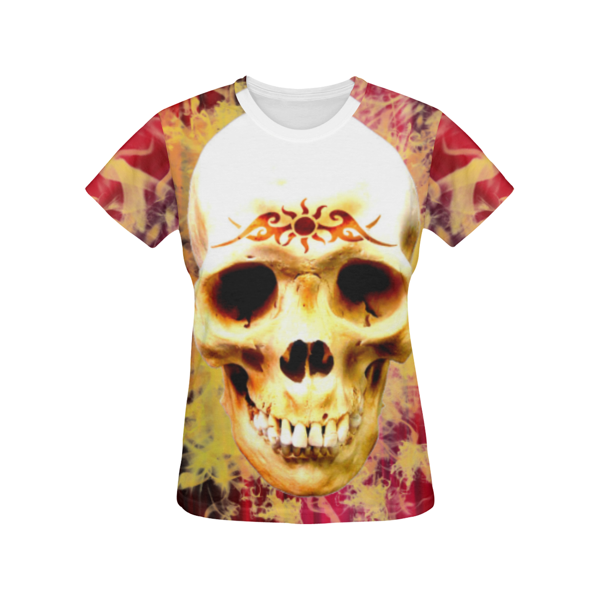 Firey skull with tribal All Over Print T-Shirt for Women (USA Size) (Model T40)