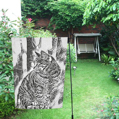 Black White Drawing of a CAT Garden Flag 12‘’x18‘’（Without Flagpole）