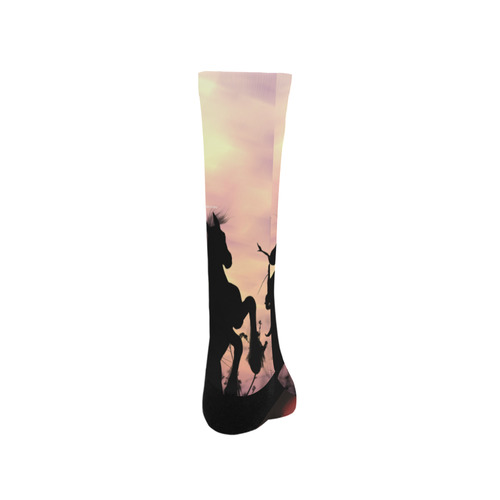 Wonderful fairy with foal in the sunset Trouser Socks