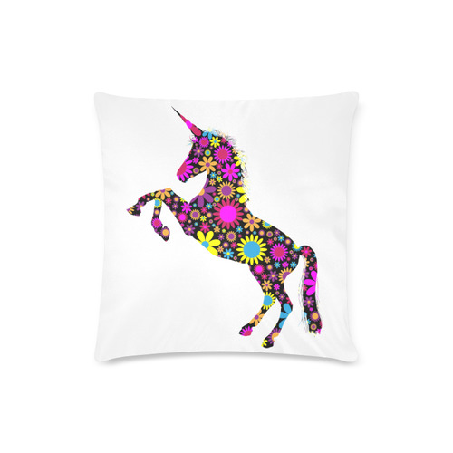 Floral Unicorn - white Custom Zippered Pillow Case 16"x16"(Twin Sides)