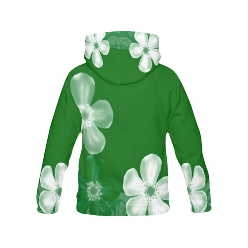 Retro 70s Flowers Green All Over Print Hoodie for Women (USA Size) (Model H13)