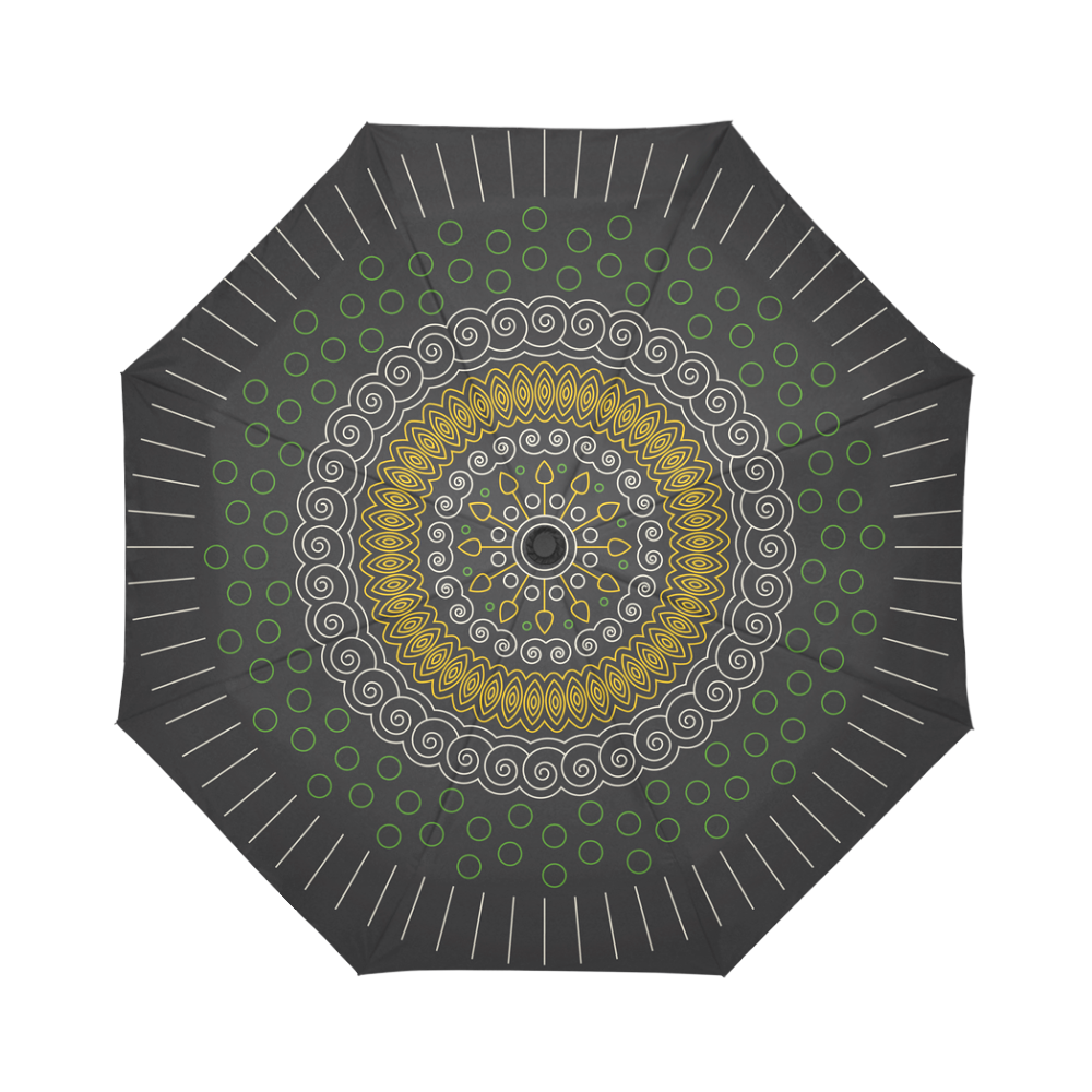 green with yellow mandala circular Auto-Foldable Umbrella (Model U04)