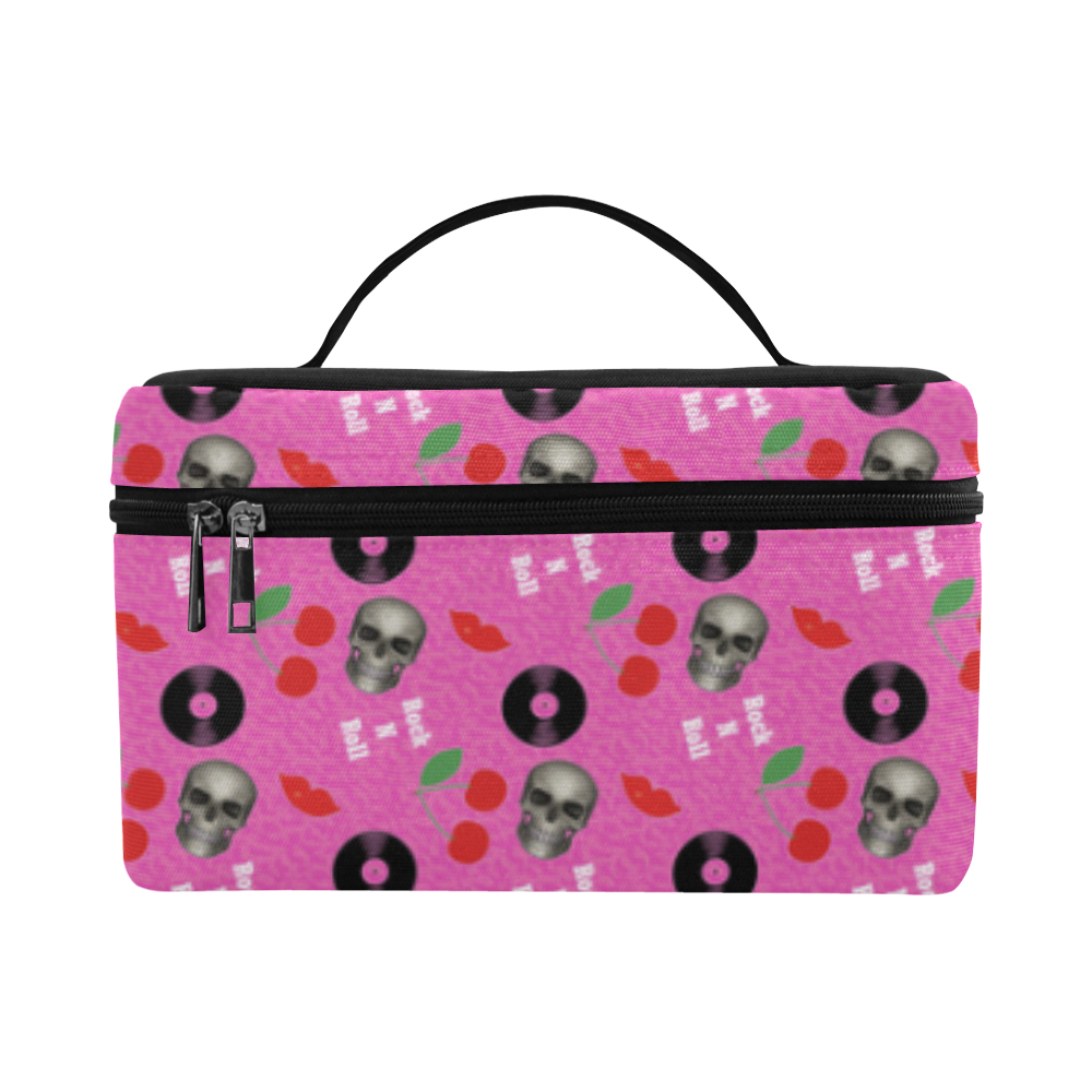 Rockabilly Records and Skulls Retro Print Lunch Bag/Large (Model 1658)