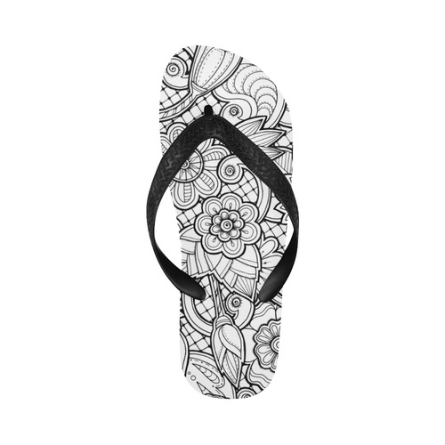 Black And White Flowers Flip Flops for Men/Women (Model 040)