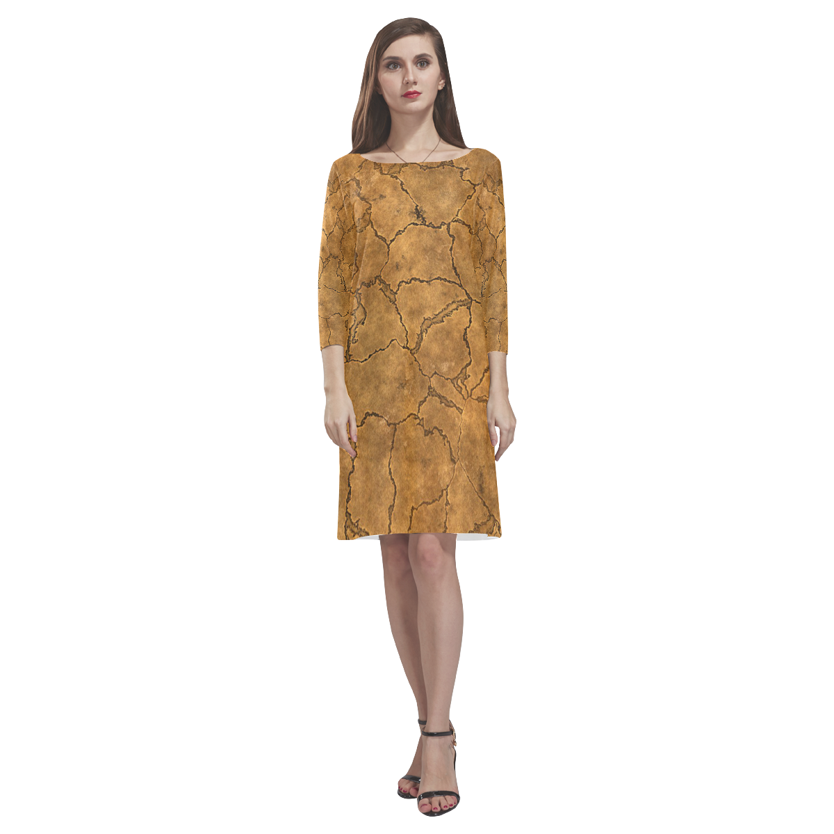 Cracked skull bone surface C by FeelGood Rhea Loose Round Neck Dress(Model D22)