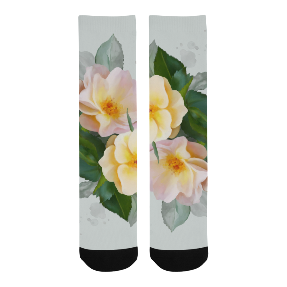 Wild Roses, floral watercolor Trouser Socks