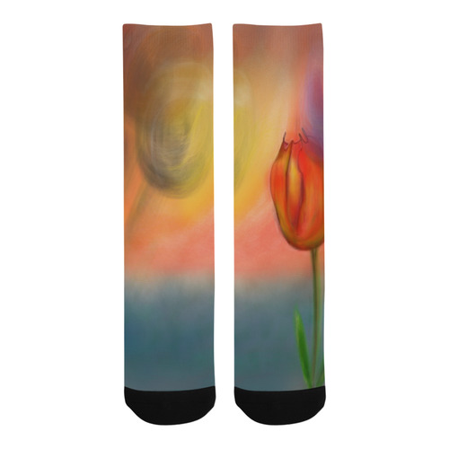 Peach Tulips Trouser Socks