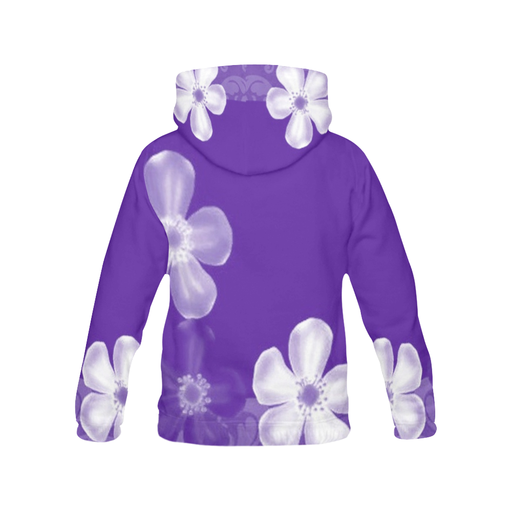 Retro 70s Flowers Purple All Over Print Hoodie for Women (USA Size) (Model H13)