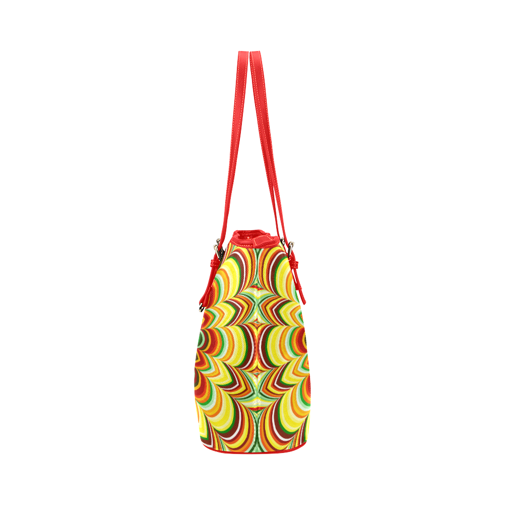 Colorful flower striped mandala Leather Tote Bag/Small (Model 1651)