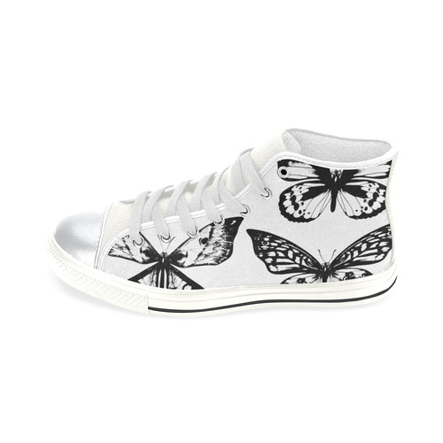 Kids designers shoes with Butterflies : black white High Top Canvas Shoes for Kid (Model 017)